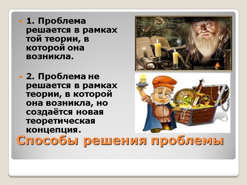 Способы решения проблемы   1. Проблема решается в рамках той теории, в которой